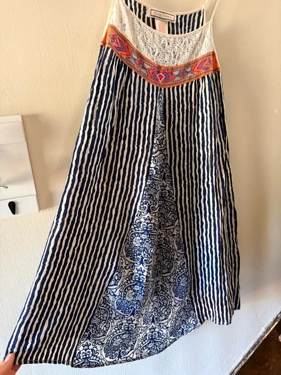 Flying Tomato Navy & White Boho Midi dress with Embroidered neckline - Picture 2 of 10